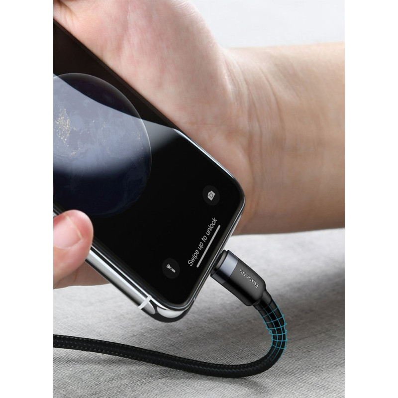 Patvarus nailono kabelis USB-C PD iPhone Lightning 18W QC3.0 1m juodai pilkas