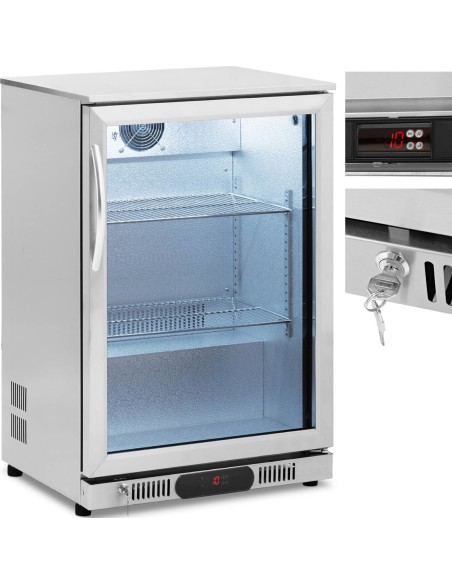 Stiklinis šaldytuvas gėrimams LED 2-10 C 138 l sidabrinis