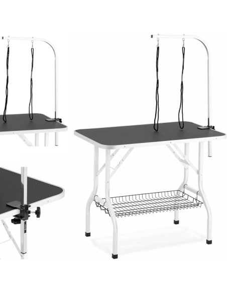 Šunų kirpimo stalas sulankstomas su lentyna 70 kg 910 x 610 mm 2 pavadėliai - balti Šunų kirpimo stalas sulankstomas su lentyna 70 kg 910 x 610 mm 2 pavadėliai - balti