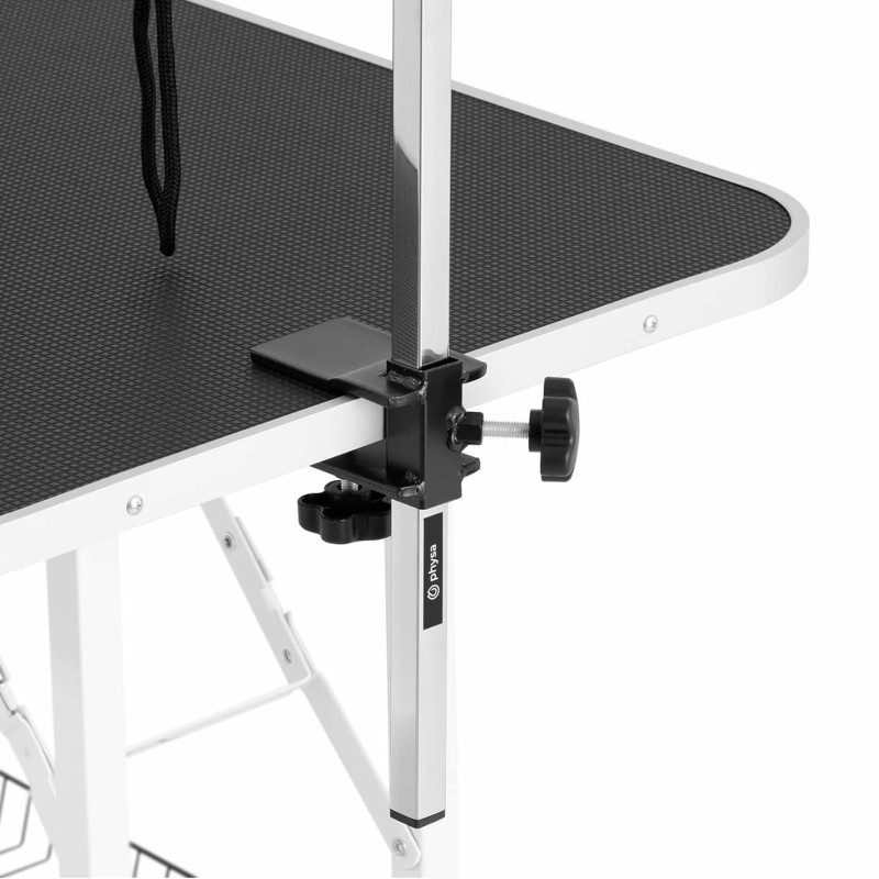 Šunų kirpimo stalas sulankstomas su lentyna 70 kg 910 x 610 mm 2 pavadėliai - balti