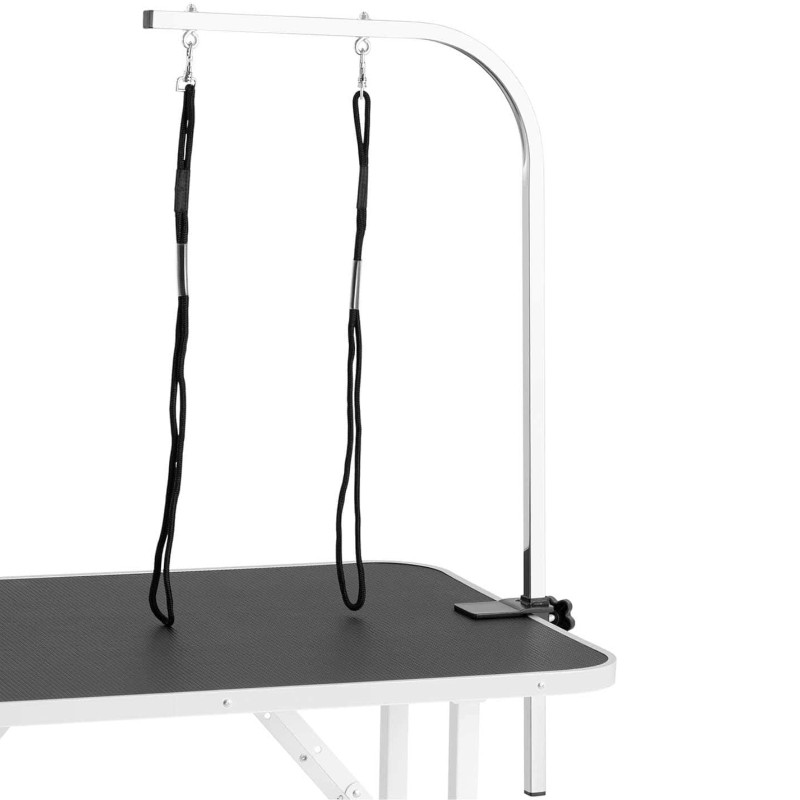 Šunų kirpimo stalas sulankstomas su lentyna 70 kg 910 x 610 mm 2 pavadėliai - balti