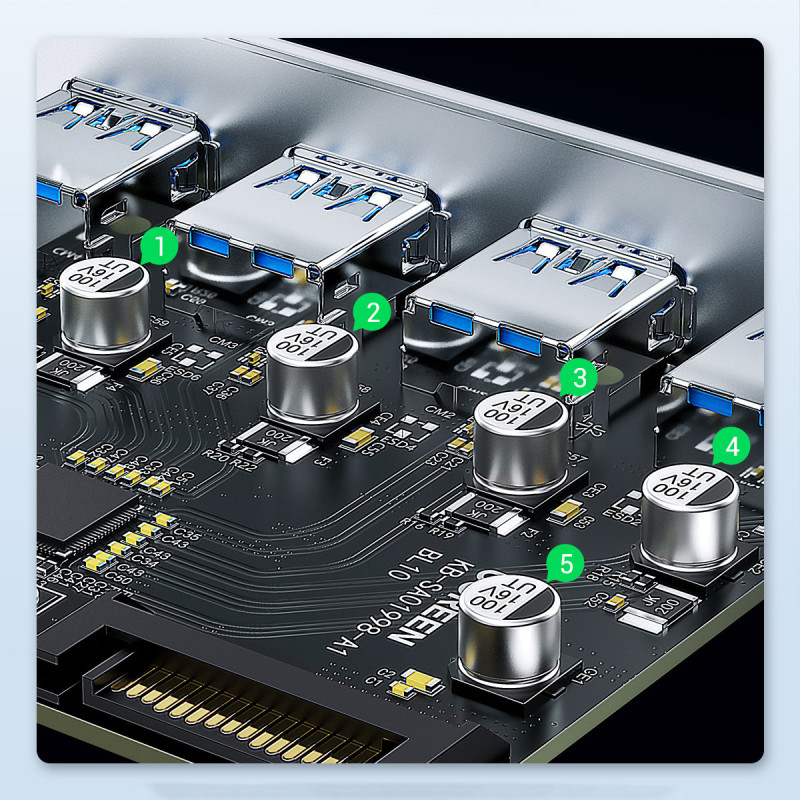 PCI Express 2.0 4xUSB-A 5Gb/s išplėtimo plokštė juoda