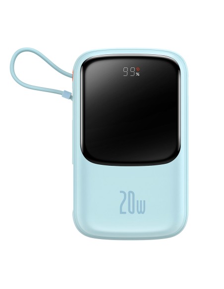 Qpow Powerbank 10000mAh integruotas kabelis iPhone Lightning 20W Quick Charge mėlynas Qpow Powerbank 10000mAh integruotas kabelis iPhone Lightning 20W Quick Charge mėlynas