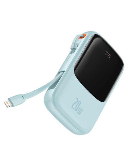 Qpow Powerbank 10000mAh integruotas kabelis iPhone Lightning 20W Quick Charge mėlynas Qpow Powerbank 10000mAh integruotas kabelis iPhone Lightning 20W Quick Charge mėlynas