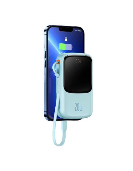 Qpow Powerbank 10000mAh integruotas kabelis iPhone Lightning 20W Quick Charge mėlynas Qpow Powerbank 10000mAh integruotas kabelis iPhone Lightning 20W Quick Charge mėlynas
