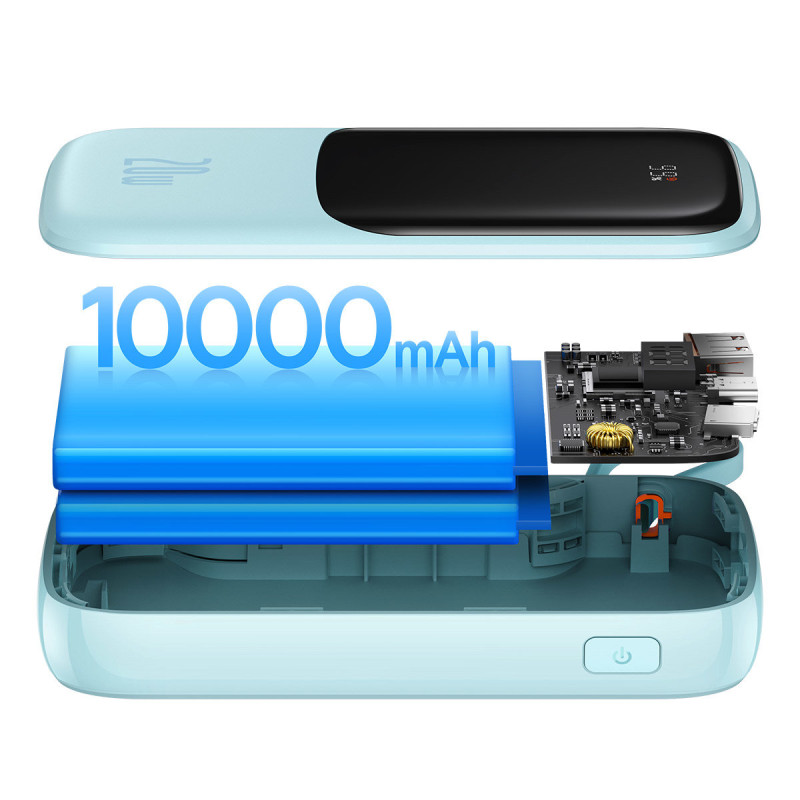 Qpow Powerbank 10000mAh integruotas kabelis iPhone Lightning 20W Quick Charge mėlynas