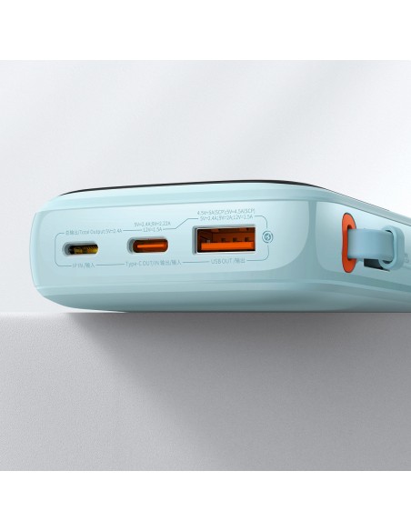 Qpow Powerbank 10000mAh integruotas kabelis iPhone Lightning 20W Quick Charge mėlynas Qpow Powerbank 10000mAh integruotas kabelis iPhone Lightning 20W Quick Charge mėlynas
