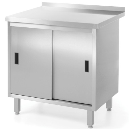 Virtuvinis stalviršis su plienine spintele su stumdomomis durimis 140x60cm - Hendi 811672 Virtuvinis stalviršis su plienine spintele su stumdomomis durimis 140x60cm - Hendi 811672