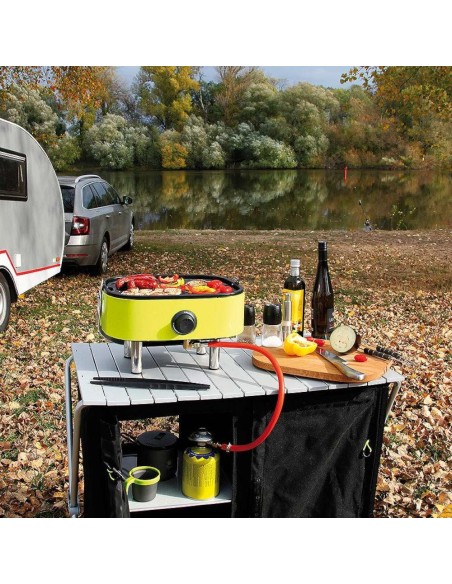 Turistinis dujinis grilis su ketaus plokšte su viryklės funkcija PICNIC Mini BBQ Turistinis dujinis grilis su ketaus plokšte su viryklės funkcija PICNIC Mini BBQ