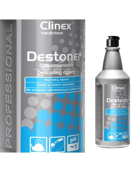Koncentruotas stiprus nukalkinimo priemonė maitinimo įrangai CLINEX Destoner 1L Koncentruotas stiprus nukalkinimo priemonė maitinimo įrangai CLINEX Destoner 1L