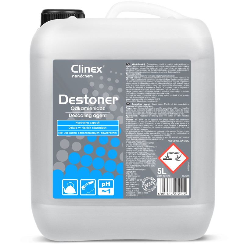 Stipraus koncentrato nukalkinimo priemonė maitinimo įrangai CLINEX Destoner 5L