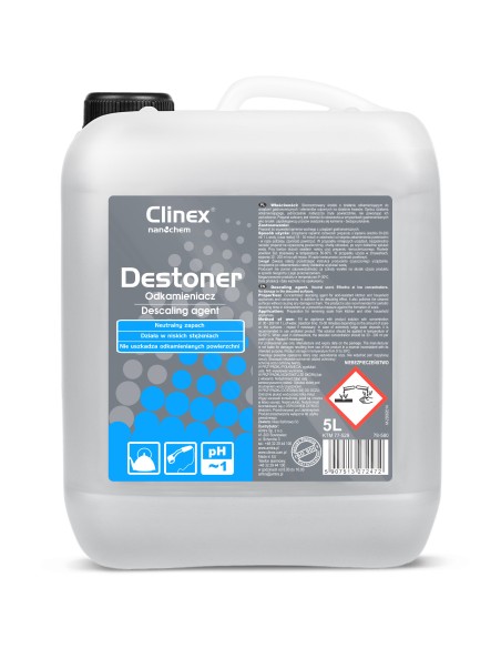 Stipraus koncentrato nukalkinimo priemonė maitinimo įrangai CLINEX Destoner 5L Stipraus koncentrato nukalkinimo priemonė maitinimo įrangai CLINEX Destoner 5L