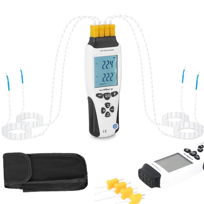 Termometras pramoninis temperatūros matuoklis 4 kanalų K/J LCD diapazonas -200 iki 1370 C Termometras pramoninis temperatūros matuoklis 4 kanalų K/J LCD diapazonas -200 iki 1370 C