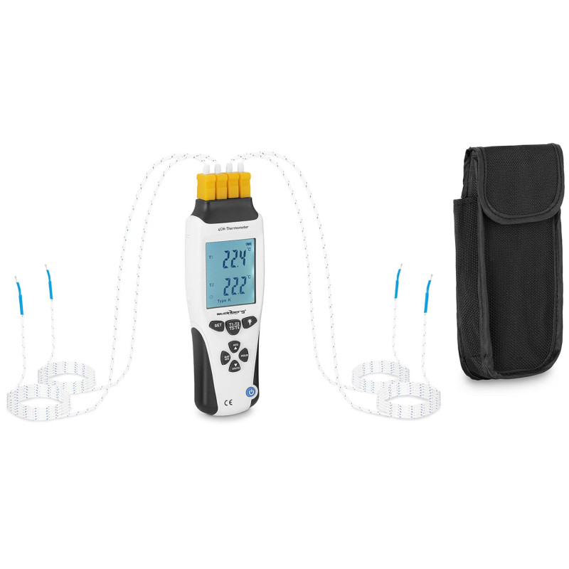 Termometras pramoninis temperatūros matuoklis 4 kanalų K/J LCD diapazonas -200 iki 1370 C