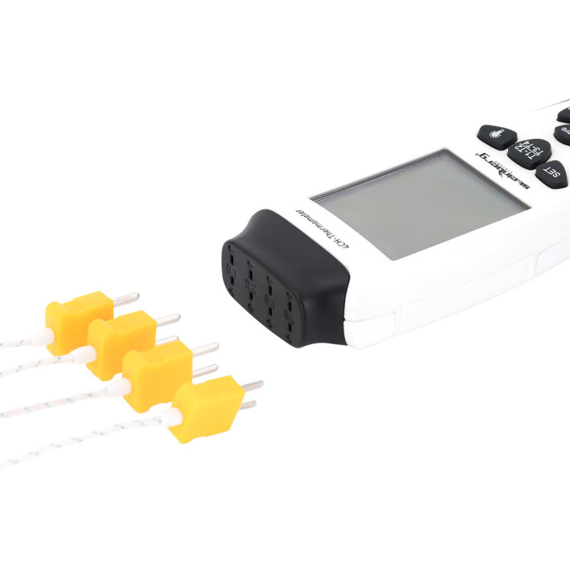 Termometras pramoninis temperatūros matuoklis 4 kanalų K/J LCD diapazonas -200 iki 1370 C