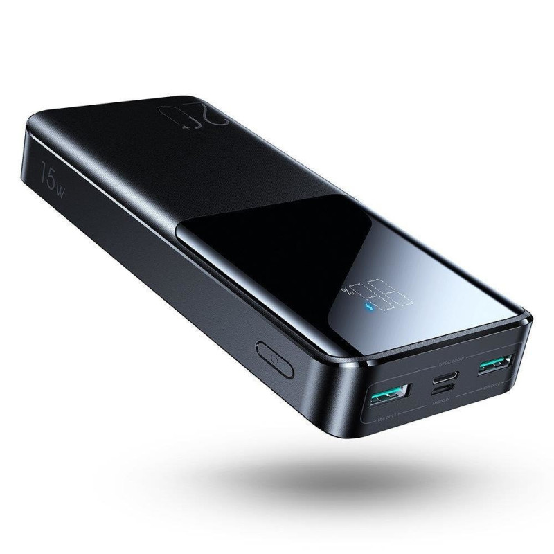 Powerbank 20000mAh 15W kabelis USB-C laidas juodas