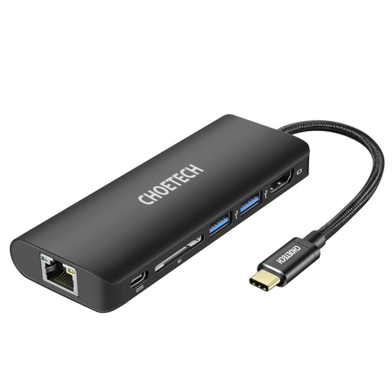Prijungimo stoties adapterio šakotuvas USB Type C 6in1 100W PD juodas