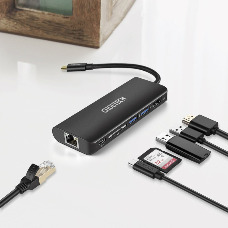 Prijungimo stoties adapterio šakotuvas USB Type C 6in1 100W PD juodas