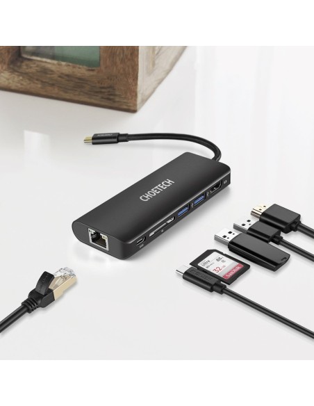 Prijungimo stoties adapterio šakotuvas USB Type C 6in1 100W PD juodas Prijungimo stoties adapterio šakotuvas USB Type C 6in1 100W PD juodas