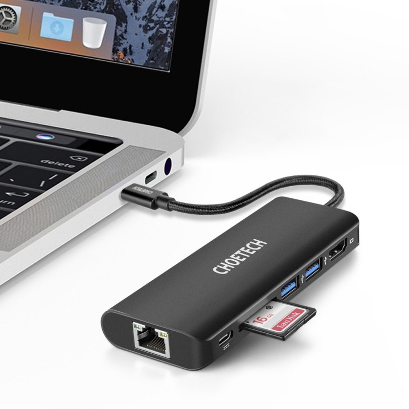 Prijungimo stoties adapterio šakotuvas USB Type C 6in1 100W PD juodas