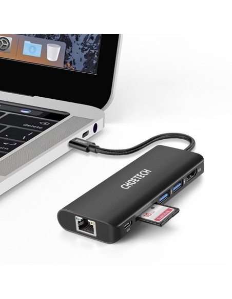 Prijungimo stoties adapterio šakotuvas USB Type C 6in1 100W PD juodas Prijungimo stoties adapterio šakotuvas USB Type C 6in1 100W PD juodas