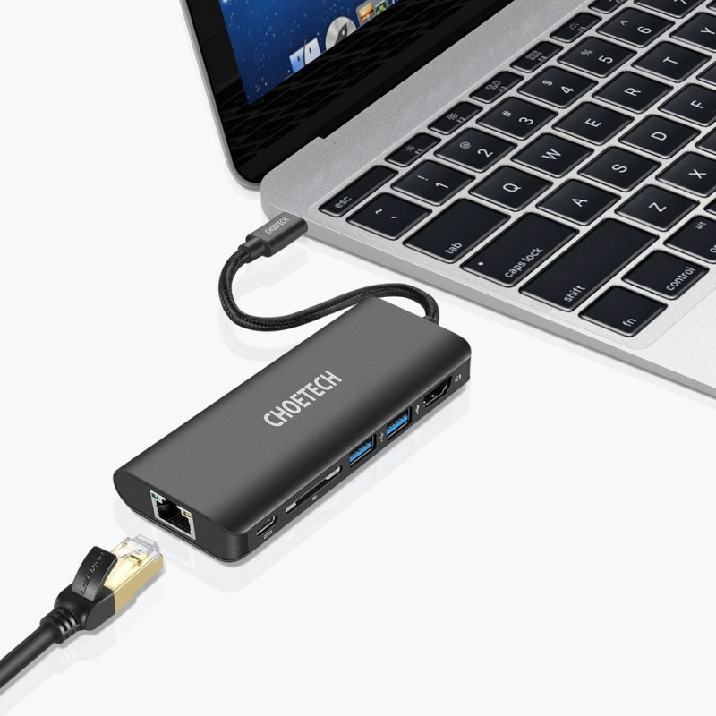 Prijungimo stoties adapterio šakotuvas USB Type C 6in1 100W PD juodas