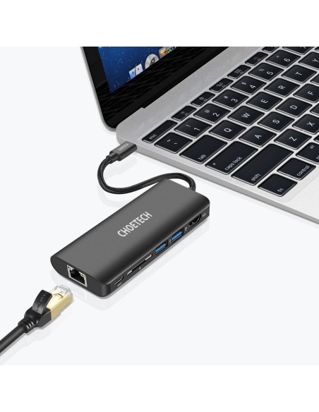 Prijungimo stoties adapterio šakotuvas USB Type C 6in1 100W PD juodas Prijungimo stoties adapterio šakotuvas USB Type C 6in1 100W PD juodas