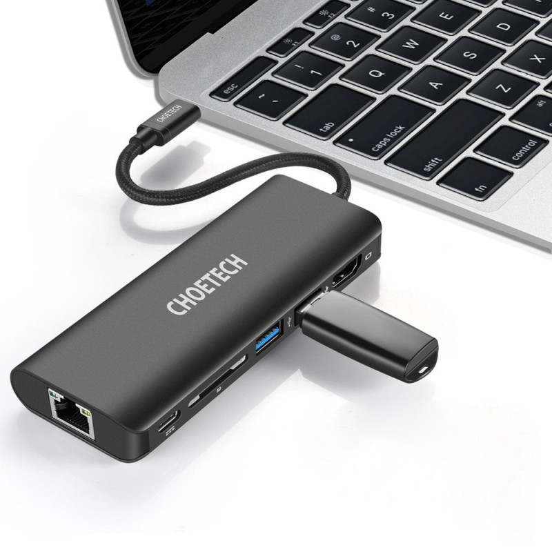 Prijungimo stoties adapterio šakotuvas USB Type C 6in1 100W PD juodas