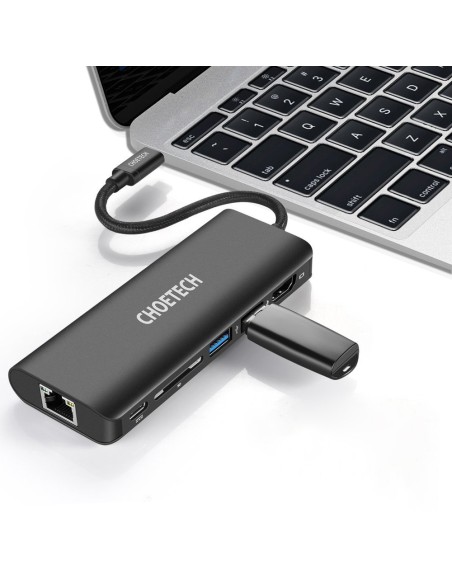 Prijungimo stoties adapterio šakotuvas USB Type C 6in1 100W PD juodas Prijungimo stoties adapterio šakotuvas USB Type C 6in1 100W PD juodas