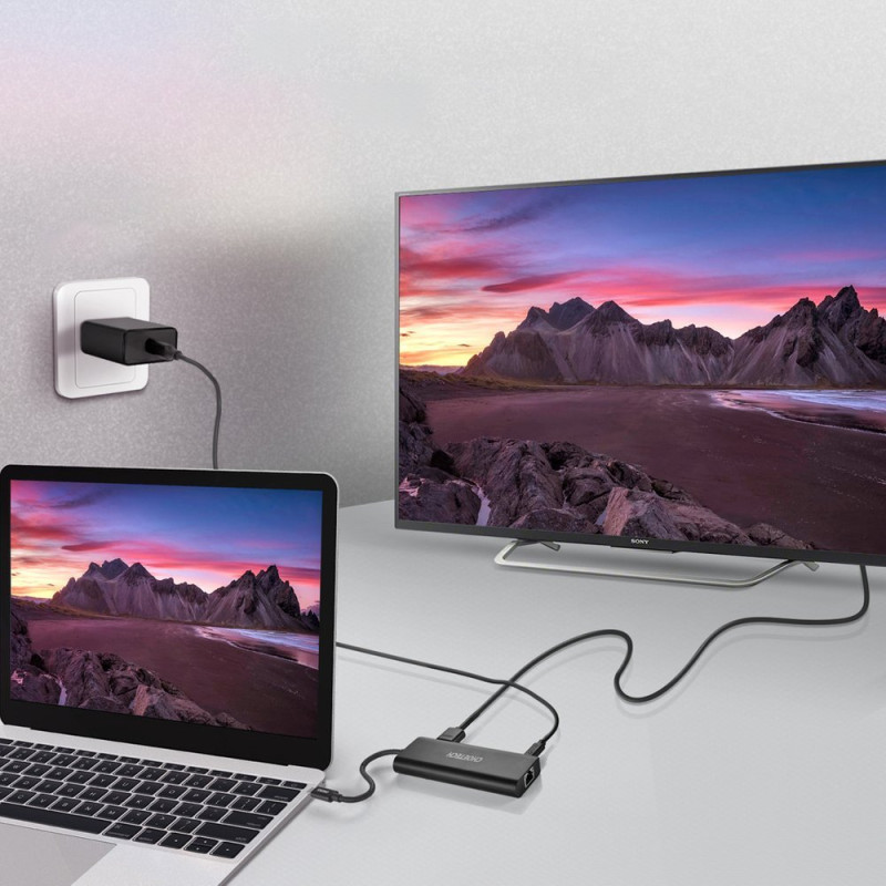Prijungimo stoties adapterio šakotuvas USB Type C 6in1 100W PD juodas