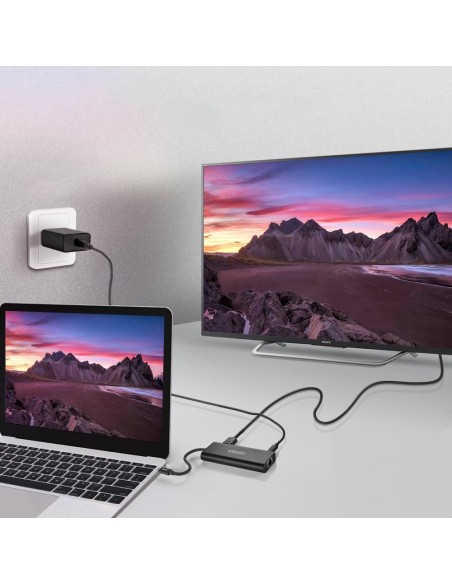 Prijungimo stoties adapterio šakotuvas USB Type C 6in1 100W PD juodas Prijungimo stoties adapterio šakotuvas USB Type C 6in1 100W PD juodas