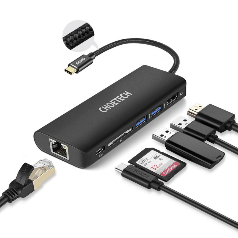 Prijungimo stoties adapterio šakotuvas USB Type C 6in1 100W PD juodas