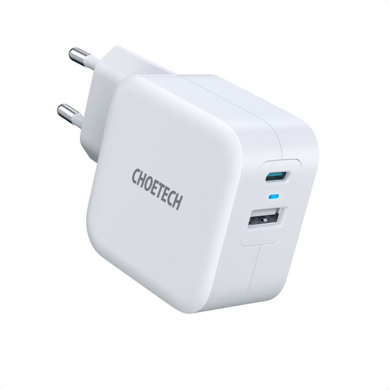 Greitas įkroviklis QC PD 38W 5A USB Type C + USB-A baltas