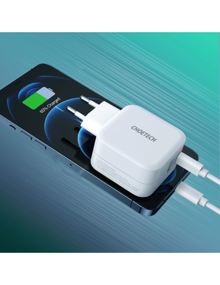 Greitas įkroviklis QC PD 38W 5A USB Type C + USB-A baltas Greitas įkroviklis QC PD 38W 5A USB Type C + USB-A baltas
