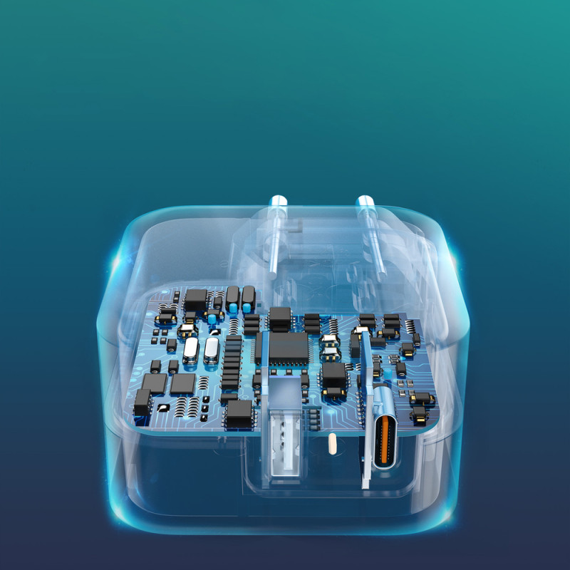 Greitas įkroviklis QC PD 38W 5A USB Type C + USB-A baltas