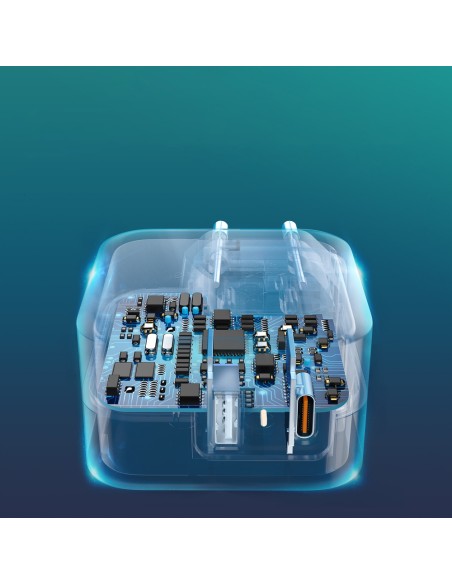Greitas įkroviklis QC PD 38W 5A USB Type C + USB-A baltas Greitas įkroviklis QC PD 38W 5A USB Type C + USB-A baltas