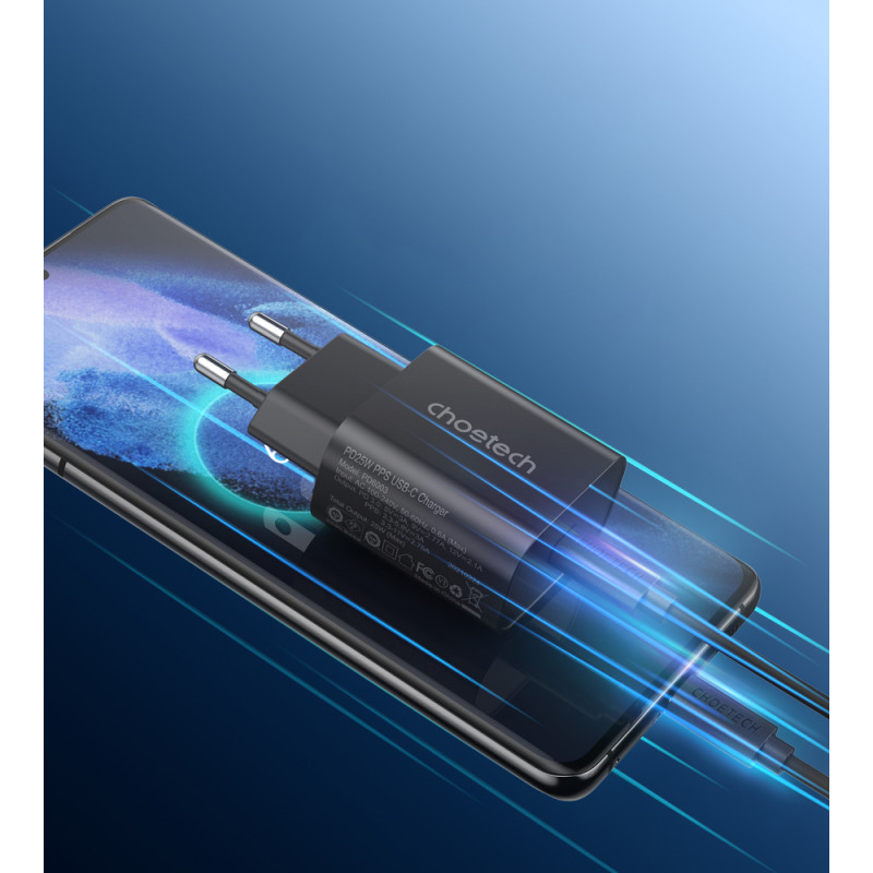 Greitas įkroviklis USB Type C 25W PPS PD juodas