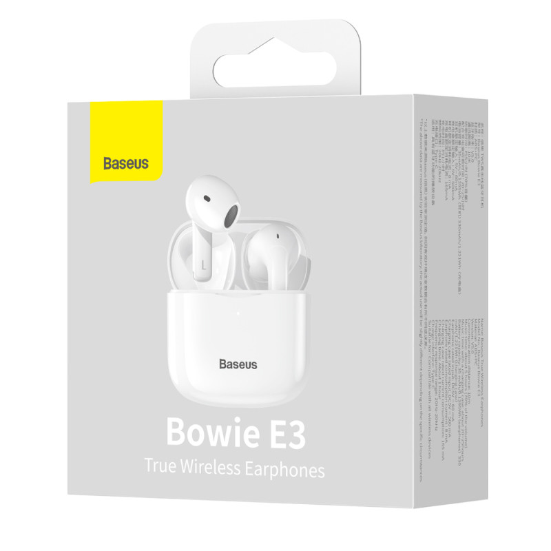 Belaidės Bluetooth 5.0 TWS į ausis įdedamos ausinės, atsparios vandeniui IP64 E3 baltos spalvos