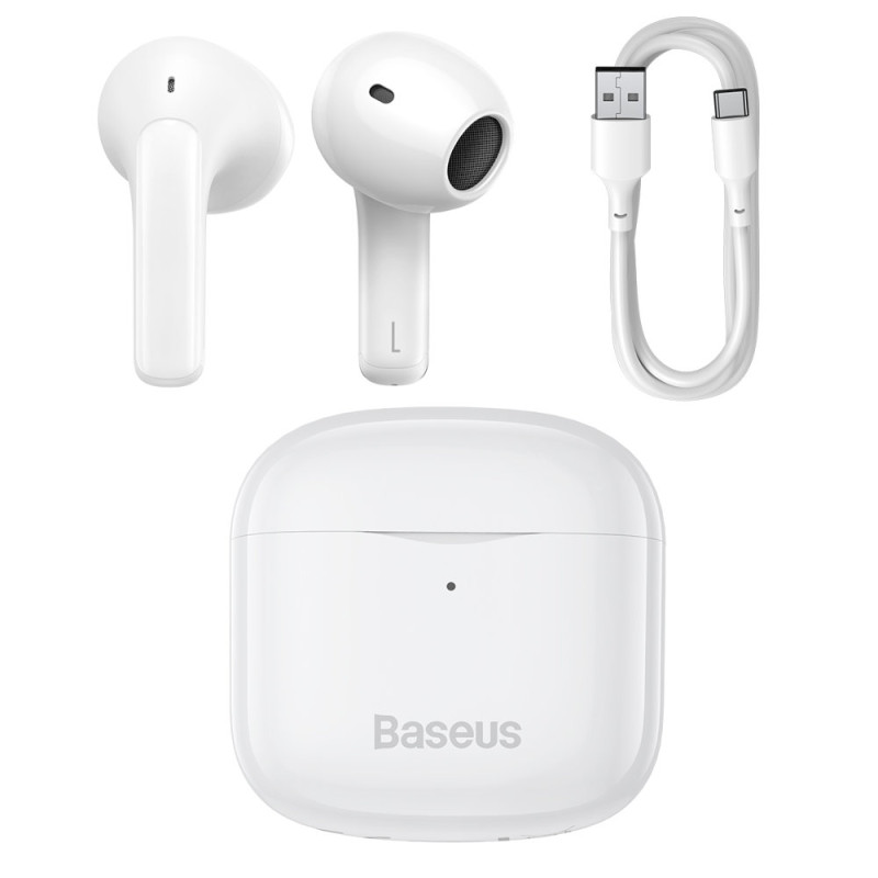 Belaidės Bluetooth 5.0 TWS į ausis įdedamos ausinės, atsparios vandeniui IP64 E3 baltos spalvos