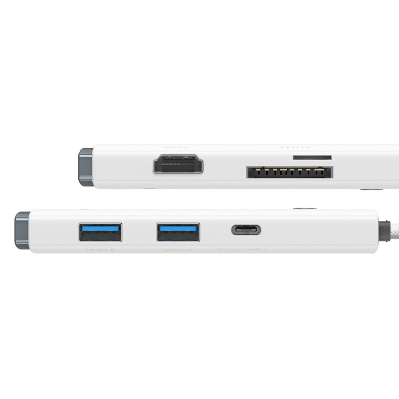 „Lite“ serijos daugiafunkcis HUB USB-C 2 x USB 3.0 USB-C HDMI 1.4 SD-TF baltas