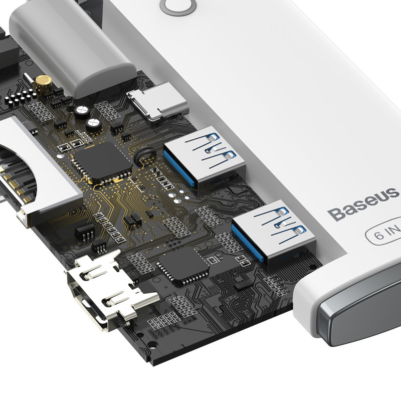 „Lite“ serijos daugiafunkcis HUB USB-C 2 x USB 3.0 USB-C HDMI 1.4 SD-TF baltas
