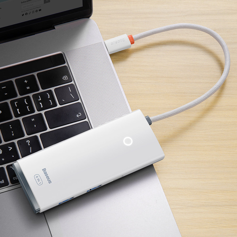 „Lite“ serijos daugiafunkcis HUB USB-C 2 x USB 3.0 USB-C HDMI 1.4 SD-TF baltas