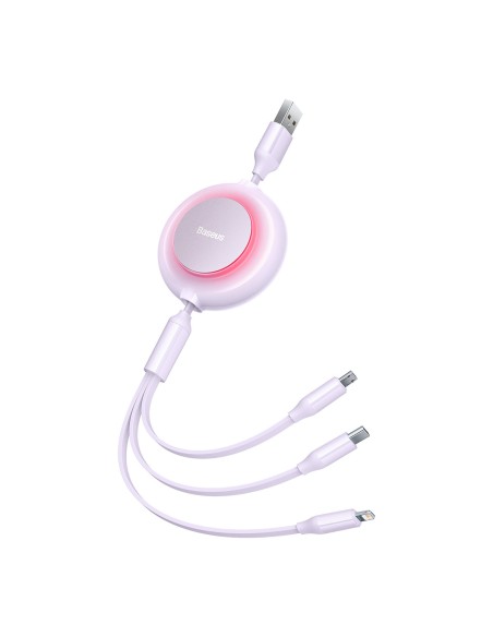 Bright Mirror 2 kabelis 3in1 kabelis A tipo USB microUSB + iPhone Lightning + USB-C 3.5A 1.1m violetinė Bright Mirror 2 kabelis 3in1 kabelis A tipo USB microUSB + iPhone Lightning + USB-C 3.5A 1.1m violetinė