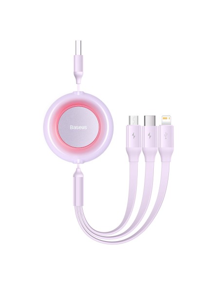 Bright Mirror 2 kabelis 3in1 kabelis A tipo USB microUSB + iPhone Lightning + USB-C 3.5A 1.1m violetinė Bright Mirror 2 kabelis 3in1 kabelis A tipo USB microUSB + iPhone Lightning + USB-C 3.5A 1.1m violetinė