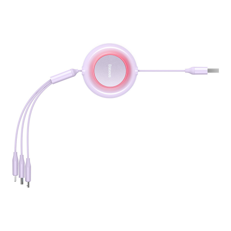 Bright Mirror 2 kabelis 3in1 kabelis A tipo USB microUSB + iPhone Lightning + USB-C 3.5A 1.1m violetinė