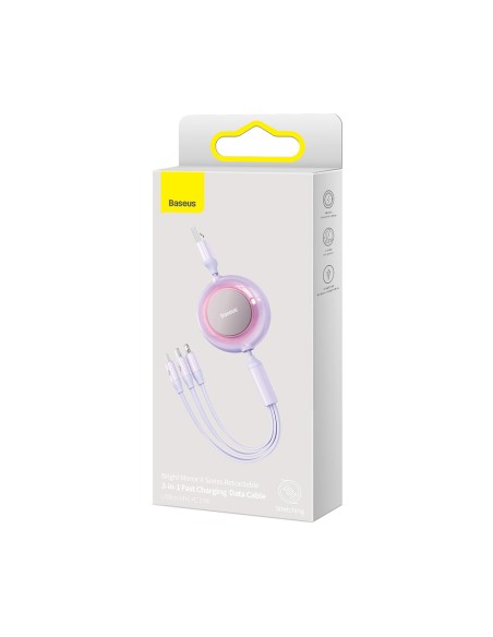 Bright Mirror 2 kabelis 3in1 kabelis A tipo USB microUSB + iPhone Lightning + USB-C 3.5A 1.1m violetinė Bright Mirror 2 kabelis 3in1 kabelis A tipo USB microUSB + iPhone Lightning + USB-C 3.5A 1.1m violetinė