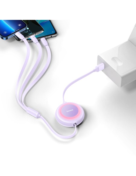 Bright Mirror 2 kabelis 3in1 kabelis A tipo USB microUSB + iPhone Lightning + USB-C 3.5A 1.1m violetinė Bright Mirror 2 kabelis 3in1 kabelis A tipo USB microUSB + iPhone Lightning + USB-C 3.5A 1.1m violetinė