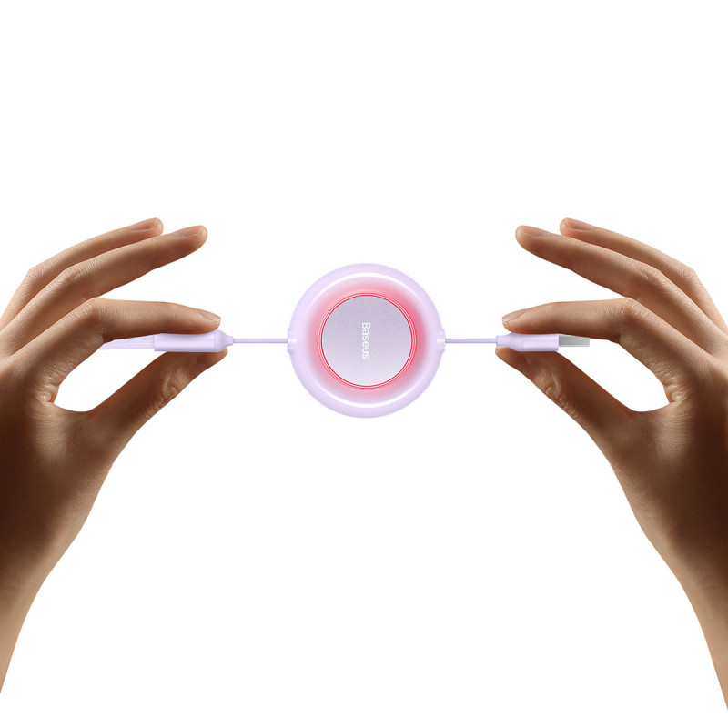 Bright Mirror 2 kabelis 3in1 kabelis A tipo USB microUSB + iPhone Lightning + USB-C 3.5A 1.1m violetinė