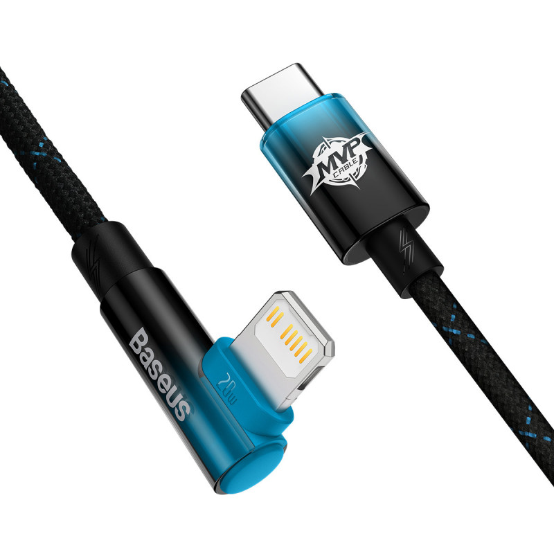 Kampinis laidas Maitinimo laidas su šoniniu USB-C kištuku iPhone Lightning 2m 20W mėlynas