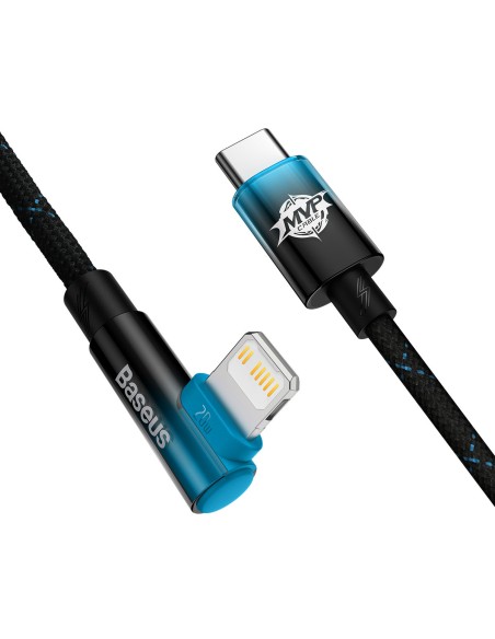 Kampinis laidas Maitinimo laidas su šoniniu USB-C kištuku iPhone Lightning 2m 20W mėlynas